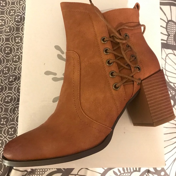 Cognac Lace Up Booties - Picture 2 of 5